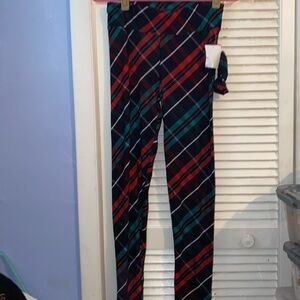 Christmas plaid leggings with matching scrunchie